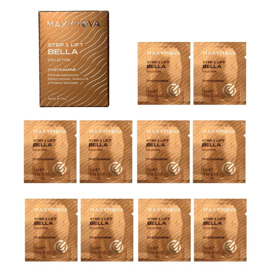 Bella Step 1 Lift Cisteamina para laminación coreana de pestañas y cejas, caja de 10 sobres monodosis de 1 ml