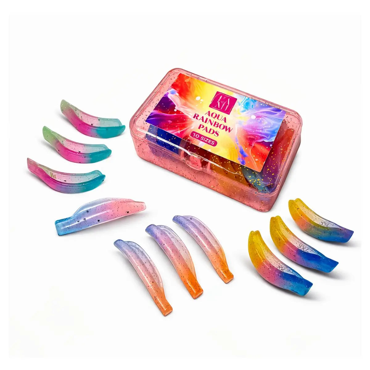 Aqua Rainbow Pads 10 tamaños moldes de silicona con brillo para lifting de pestañas en estuche brillante