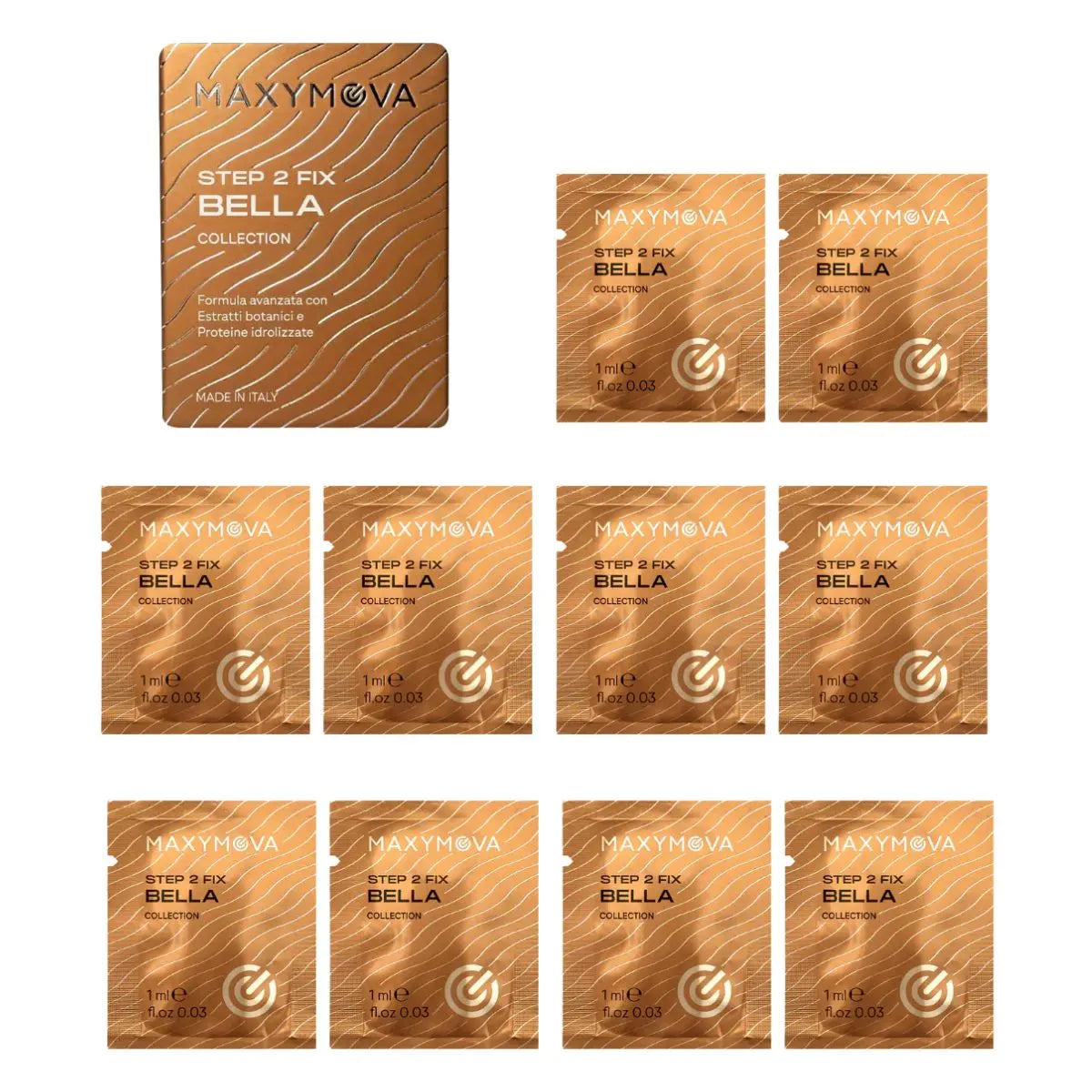 Bella Step 2 Fix para laminación coreana de pestañas y cejas, caja de 10 sobres monodosis de 1 ml
